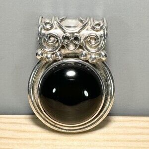 Black Onyx Sterling Silver Pendant with Decorative Tube Bail 925